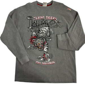 y2k Avirex Waffle Knit Long Sleeve Shirt 2XL Flying Tigers 75 Squadron Gray